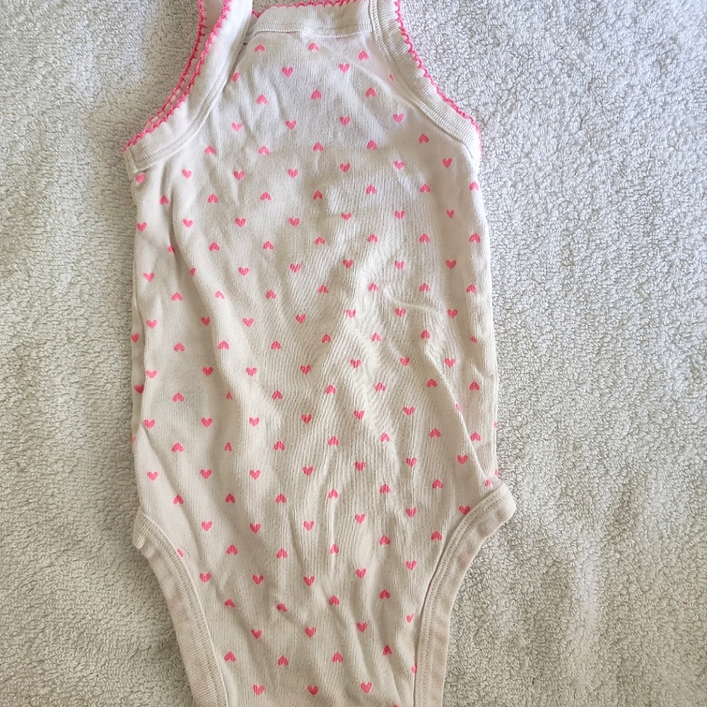 6 month Carters White Onesie with Pink Hearts